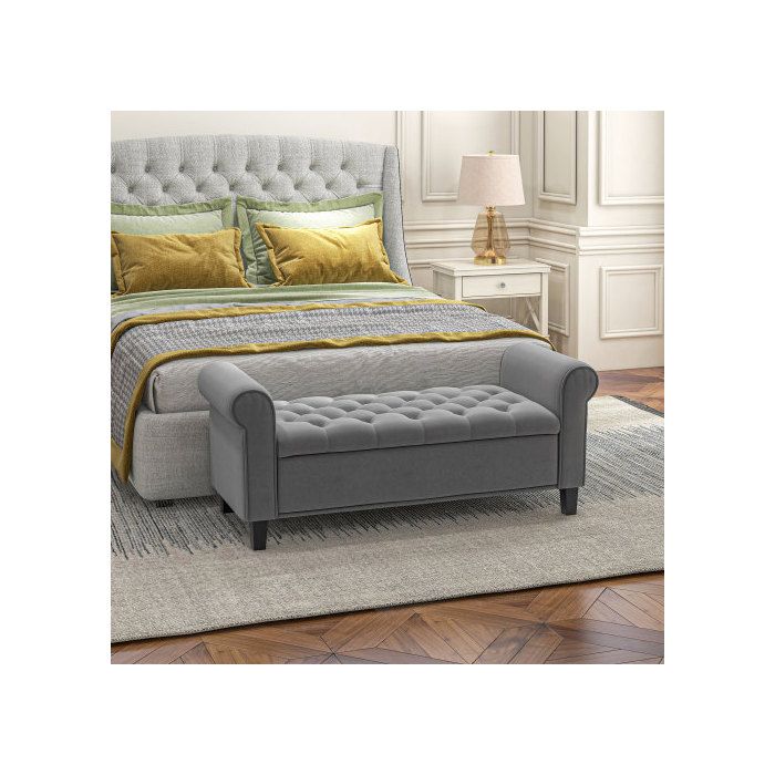 Banc Rembourré - HOMCOM - 126x48,5x47 Cm - Gris - Charge Max. 120 Kg - Rangement Caché