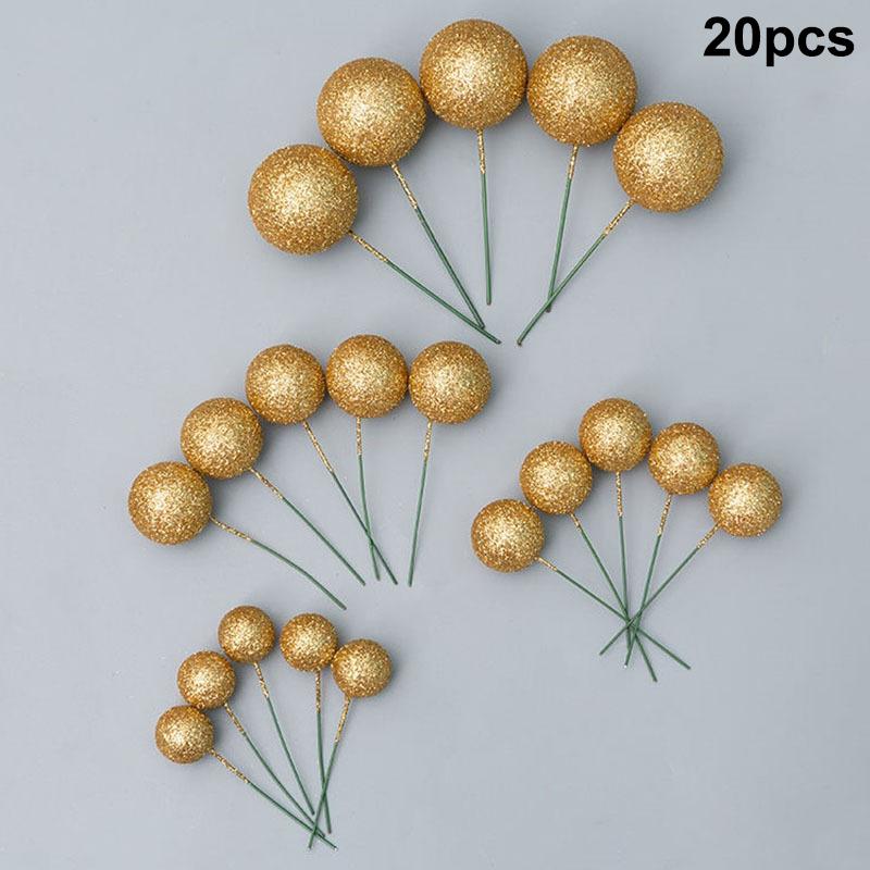

20Pcs Glitter Ball Happy Birthday Cake Topper Pink Gold Wedding Party Gift Cake Toppers For Christmas Party Dessert Decoration золотой