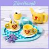 Wooden Heart Shaped Flower Checkered Pattern Afternoon Tea Set Children Toy For Imaginative Kitchen Fun