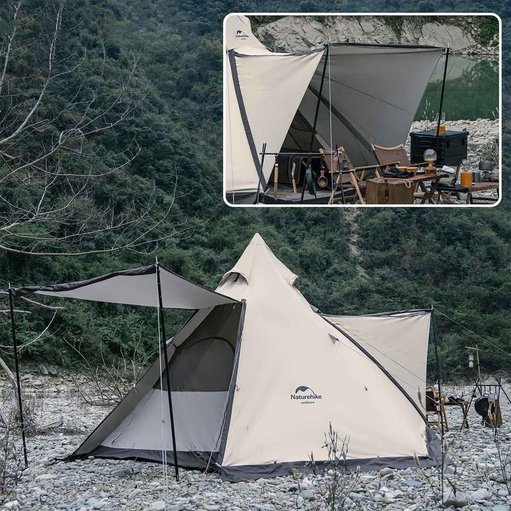 Naturehike Šestihranná pyramida s jednou tyčí, vhodná pro všechny typy stanů, snadné zatemnění, ochrana proti slunci, včetně sněhové zástěry, pro 3-4 osoby, roční období, montáž, kompaktní...