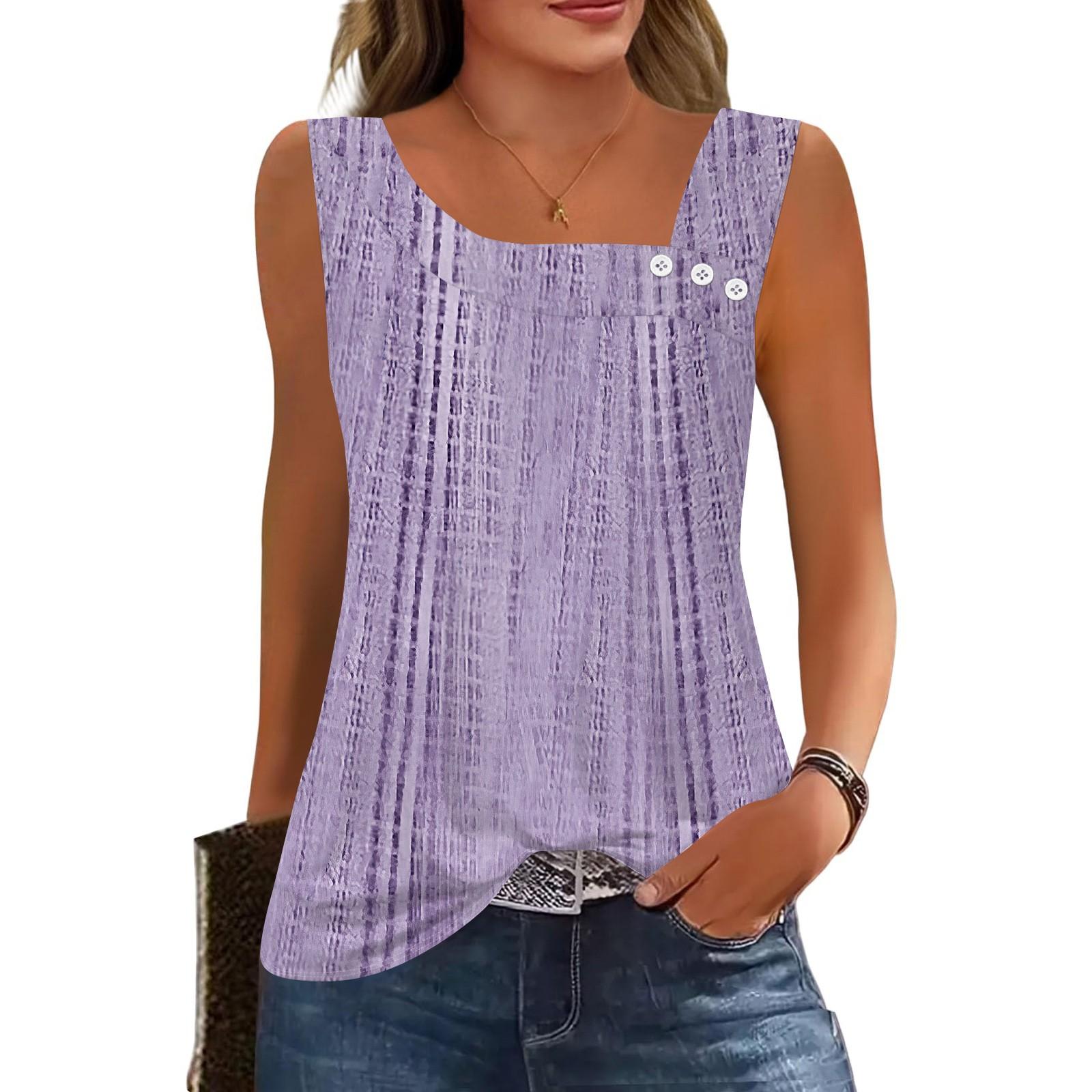 

Женские летние майки с квадратным вырезом, без рукавов, на пуговицах, повседневные, нарядные туники, базовые, для работы, футболки, блузки M