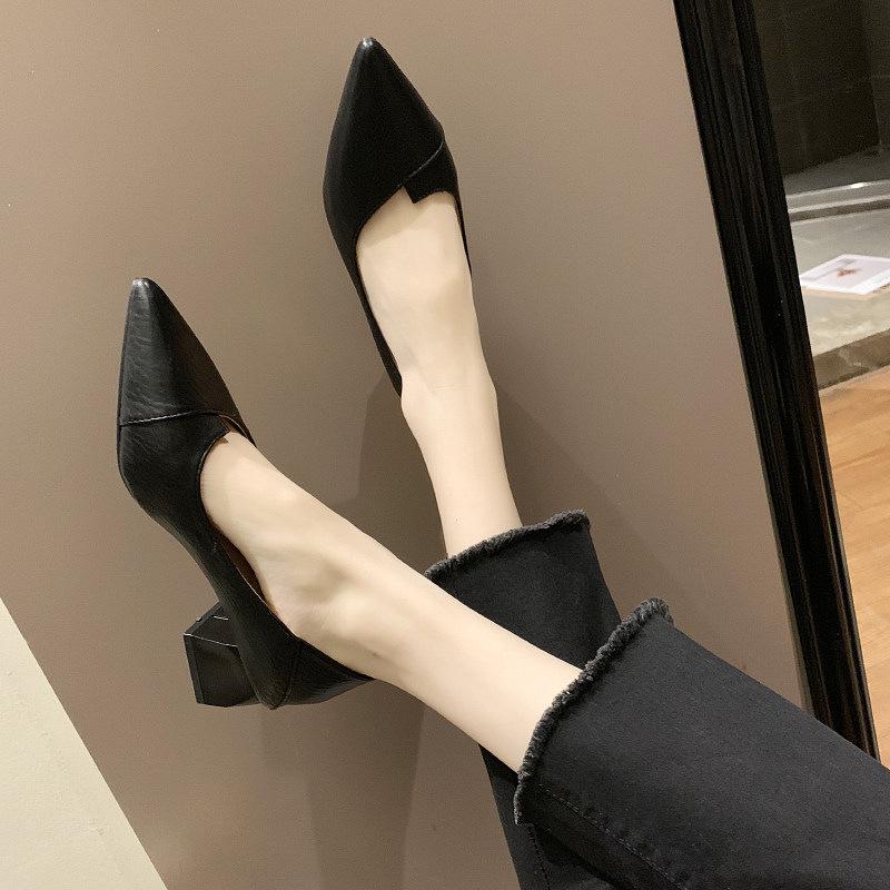 Fashion 2025 New Pointed Mid Heel Women's Shoes Fashion Single Shoes Women's Shallow Mouth High Heel Women's Shoes