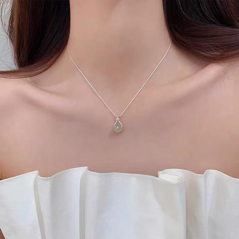 925 Sterling Silver Hetian Jade Coin Purse Necklace, Chinese Style Luxury Clavicle Chain for Women