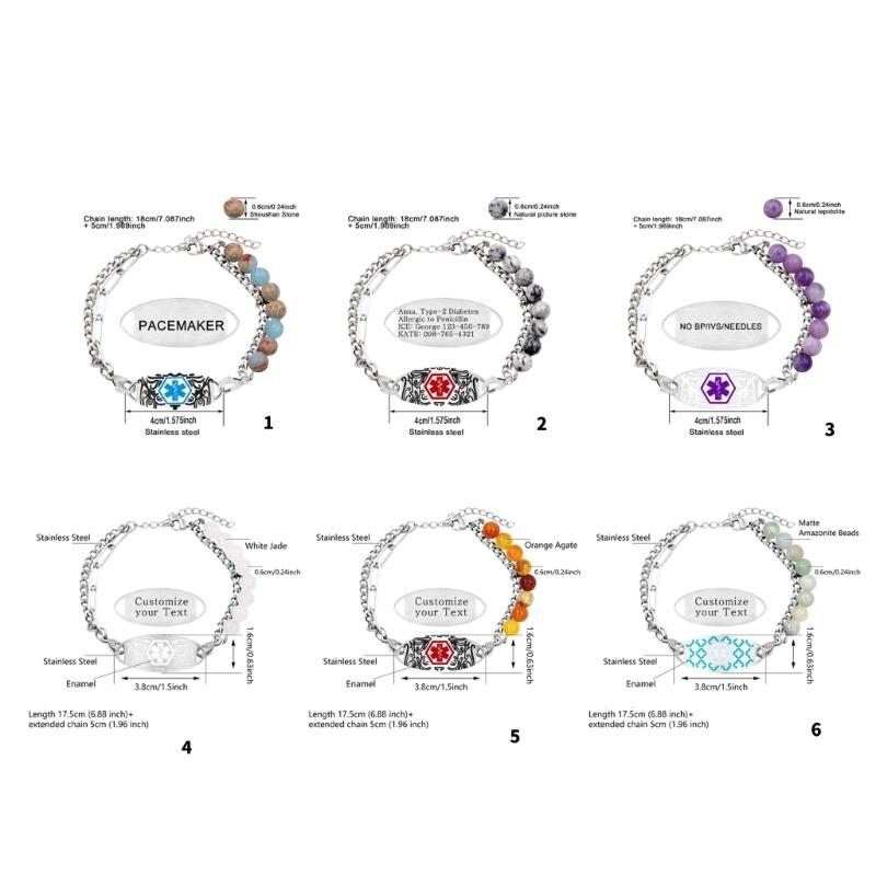 Verstellbares Medicals Alert ID-Armband mit gravierbarem Anhänger, Edelstahl, doppellagiges Armband, Handgelenkschmuck