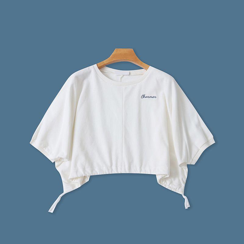 

Экспорт Летняя женская хлопковая футболка с круглым вырезом, коротким рукавом, свободного кроя, стройнящая, в западном стиле, ко всему подходящая, антивозрастная, повседневные топы White F