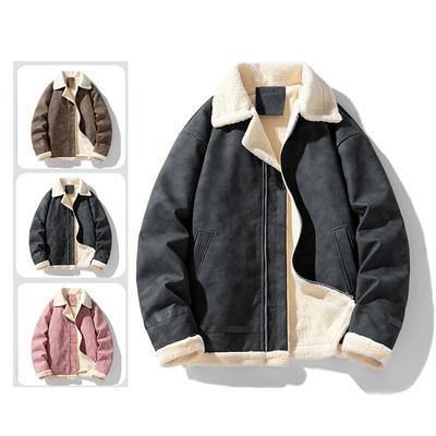 Korean Version Lapel and Plush PU Leather Jacket for Men's Winter Warmth, Thick Coat for Teenagers' Casual Leather Jacket