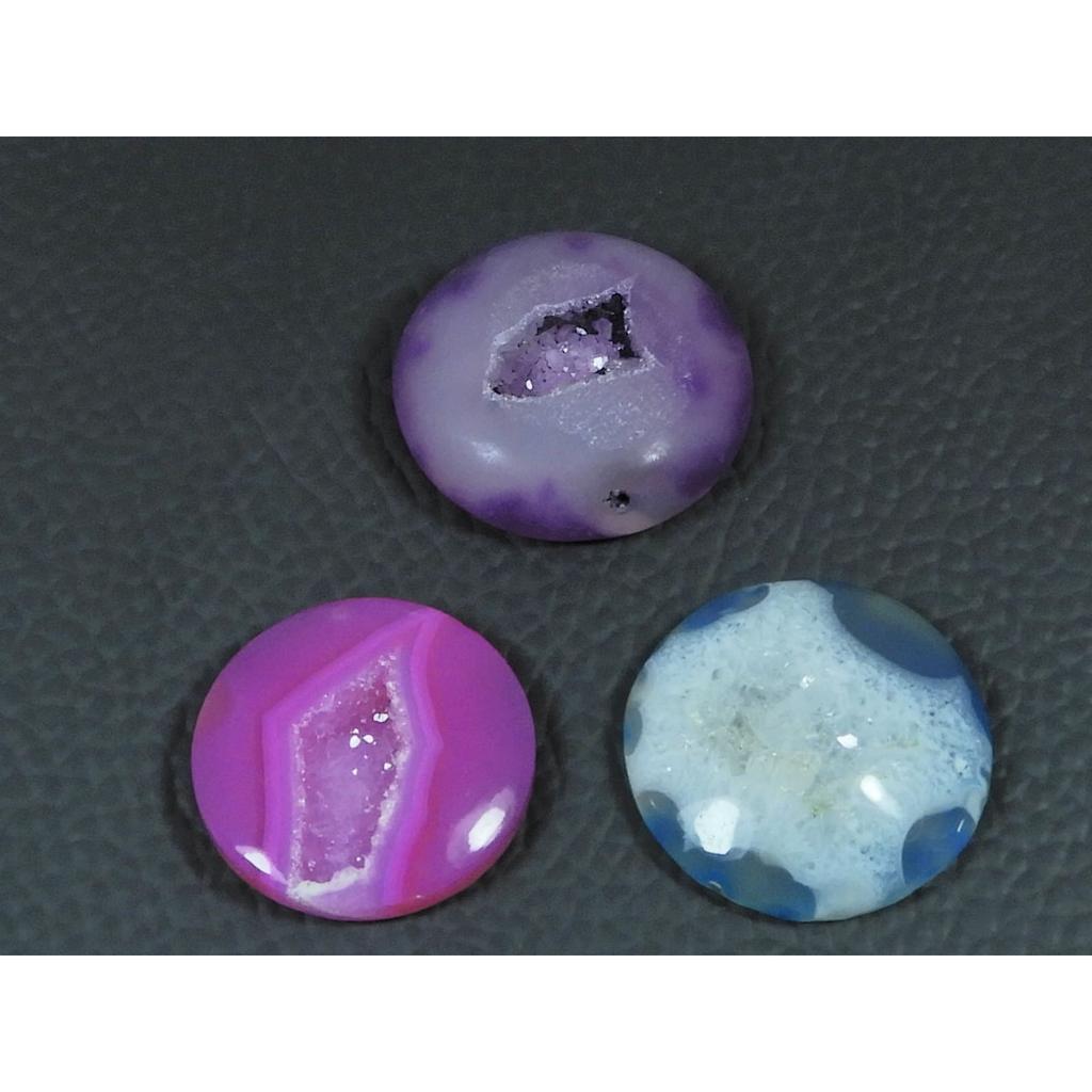 20-23 MM Natural Window Druzy Agate Round Cabochon Loose Gemstone 03Pcs Lot C-3739