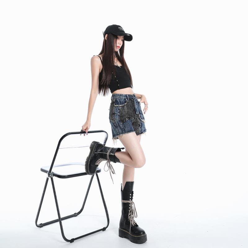 Été Short Hot Short Taille Basse Denim Coupe Ajustée Femme Lavé Trou Jeans Short Tendance Remonte Fesses Hot Pants