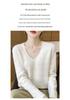 Women's V-Neck Hollow-Out Wool Sweater: Long-Sleeved, Loose-Fit Knit Base Layer