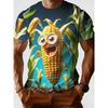 Men's 3D Cartoon Anthropomorphic Corn Cob Farm Leaf Print T-Shirt Crew Neck Short Sleeve Funny Food Casual Tee Top