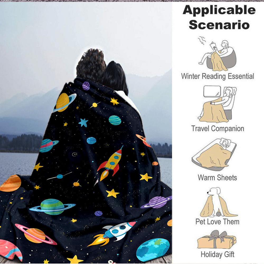 1pc Space Adventure Blanket, Lightweight Flannel Throw Blanket For Sofa, Bed, Travel, Camping, Living Room, Office, Couch, Chair, And Bed