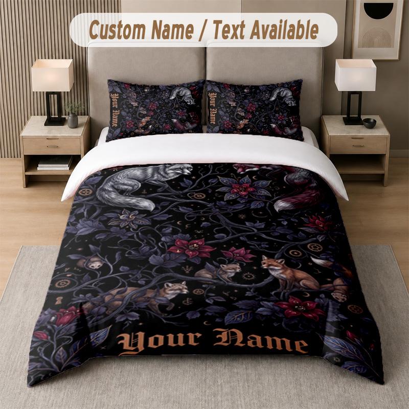 Wolf Fox Theme Custom Text Or Name 3Pcs Bedding Set 1 Flat Sheet & 2 Pillowcases Personalized Home Bedding