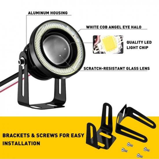 3.5" Projector COB LED Eyes Angel Halo Lights Fog DRL Ring Driving Lamp White 2X