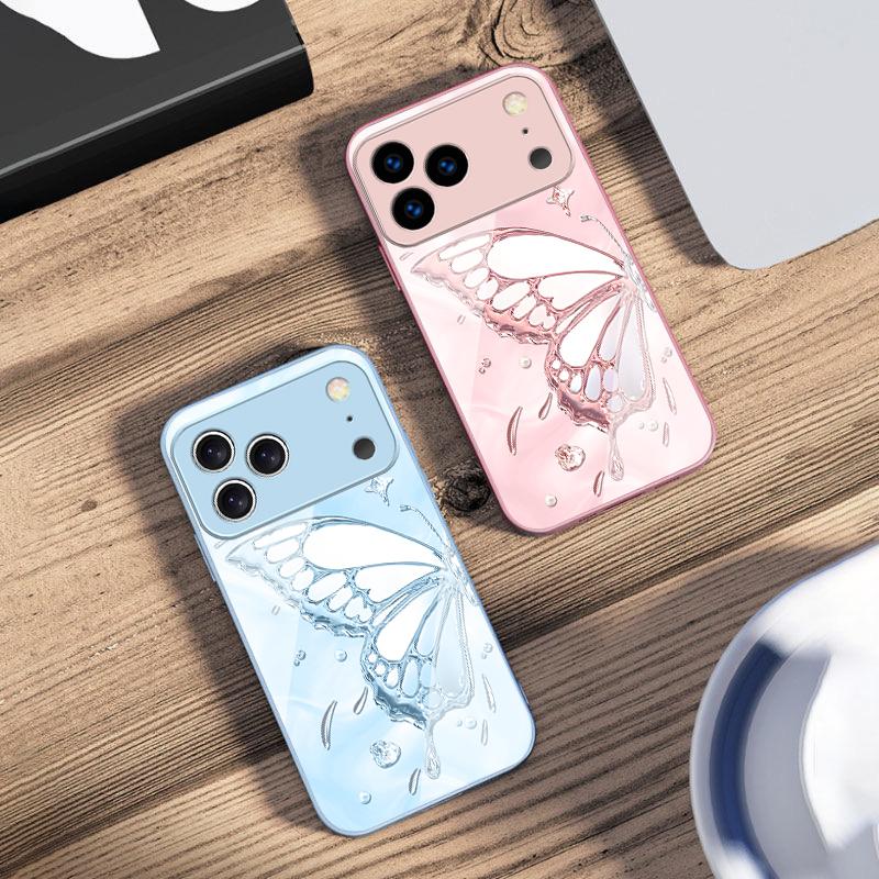 Butterfly of Ice Crystals For iPhone 17 Air 16 E 15 14 13 Plus 12 Mini 11 17 Pro Max XR Xs Max 16E 7 8 Tempered Glass Phone Case