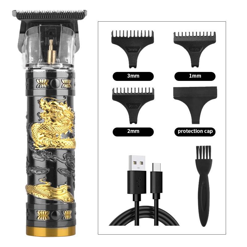 Retro Style USB Rechargeable Electric Hair Clipper & Razor with Carved Design