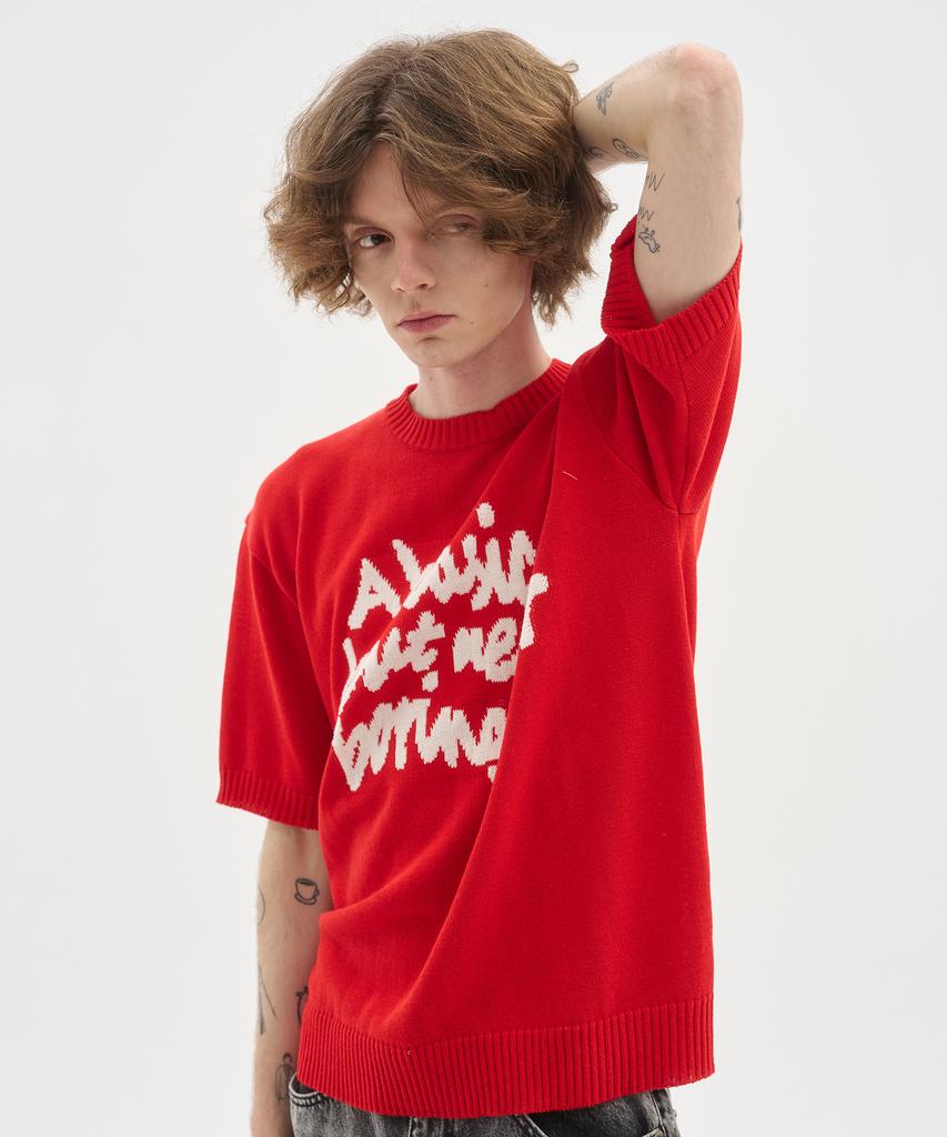 BLOND9 Slogan Round Short Sleeve Knit_Red