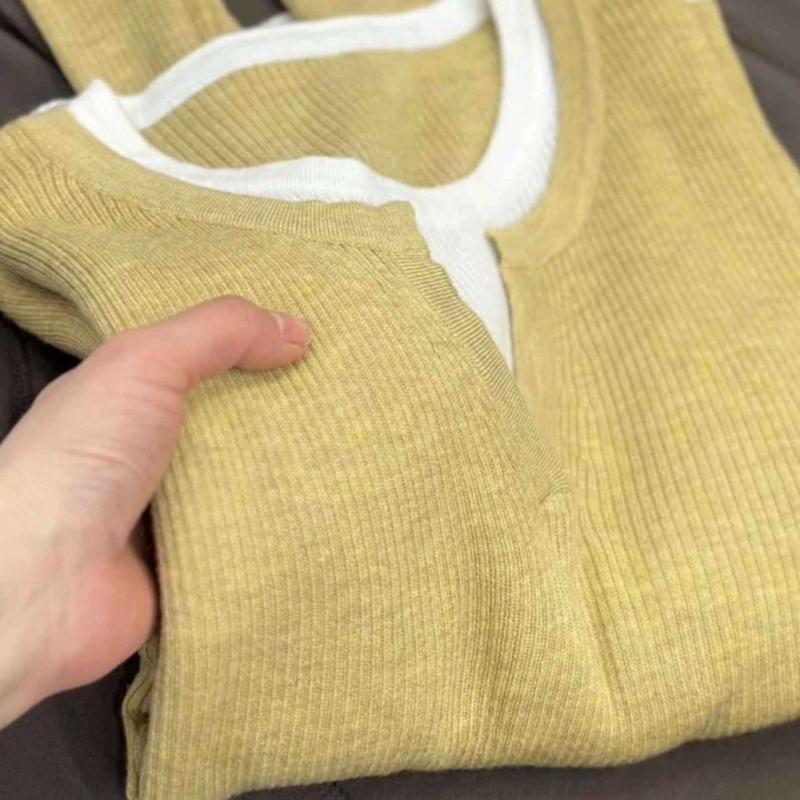 Youthful Color Block Fake Two Piece Knit Sweater Women Spring Soft Plush Long Sleeve Inner Wear Top Base Layer