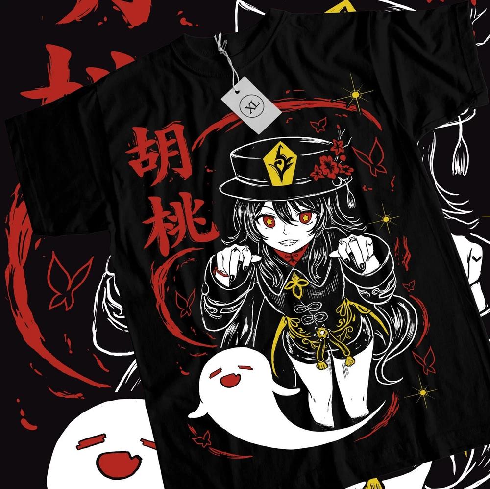 Anime Genshin Impact Hutao Harajuku Graphic Black TShirt Size S4XL S