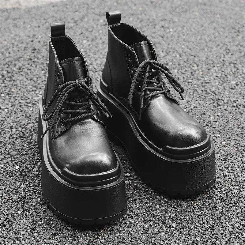 Herren Absatzschuhe Plateau Stiefel Qualität Freizeit Lederstiefel Punk Gothic Stil Klobige Stiefel Schnürung Herren Stiefeletten Botas