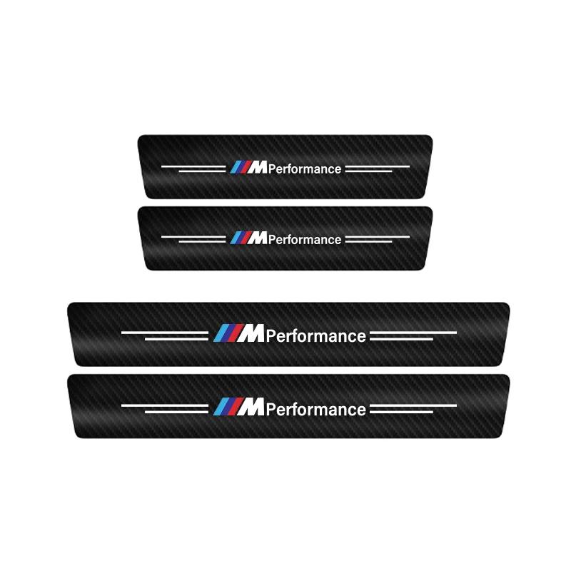 For BMW M Performance E36 E46 E60 E90 E91 E92 E93 F30 F20 M3 X5 4pcs Car Door Sill Threshold Carbon Fiber Plate Decals Stickers BM5