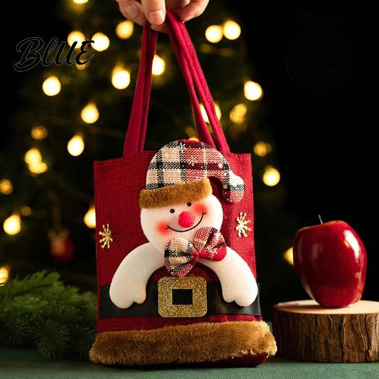 Decorative Christmas Party Favor Bags Tote Bag Santa/Snowman/Elk/Bear 3D Doll Decor Thick Cloth Holiday Candy Treat Holders Fabric Storage Pouch for