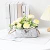 Vintage Style Iron Flower Bucket Distressed Finish Wear-resistant Metal Flower Pot Double Handle Decorative Pot Flower Vase