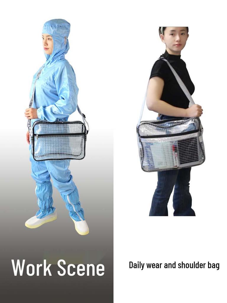 Transparent Anti-Static PVC Tool Bag - Dust-Free Cleanroom Crossbody/Shoulder Bag with Grid Storage