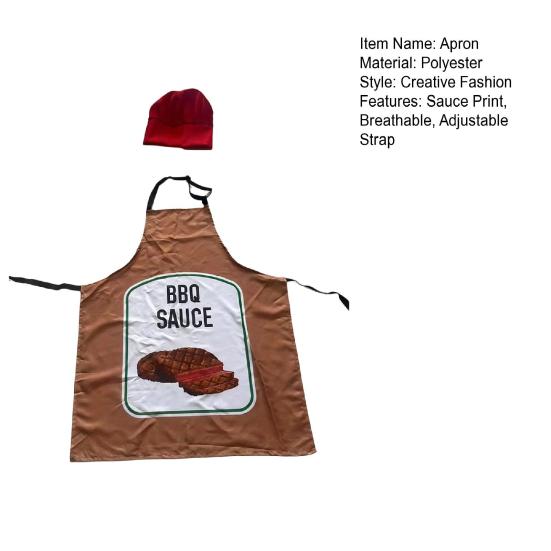 Sauce Kitchen Apron with Hat Adjustable Strap Breathable Christmas Halloween Cosplay Party Chili BBQ Teriyaki Sauce Chef Cooking Apron