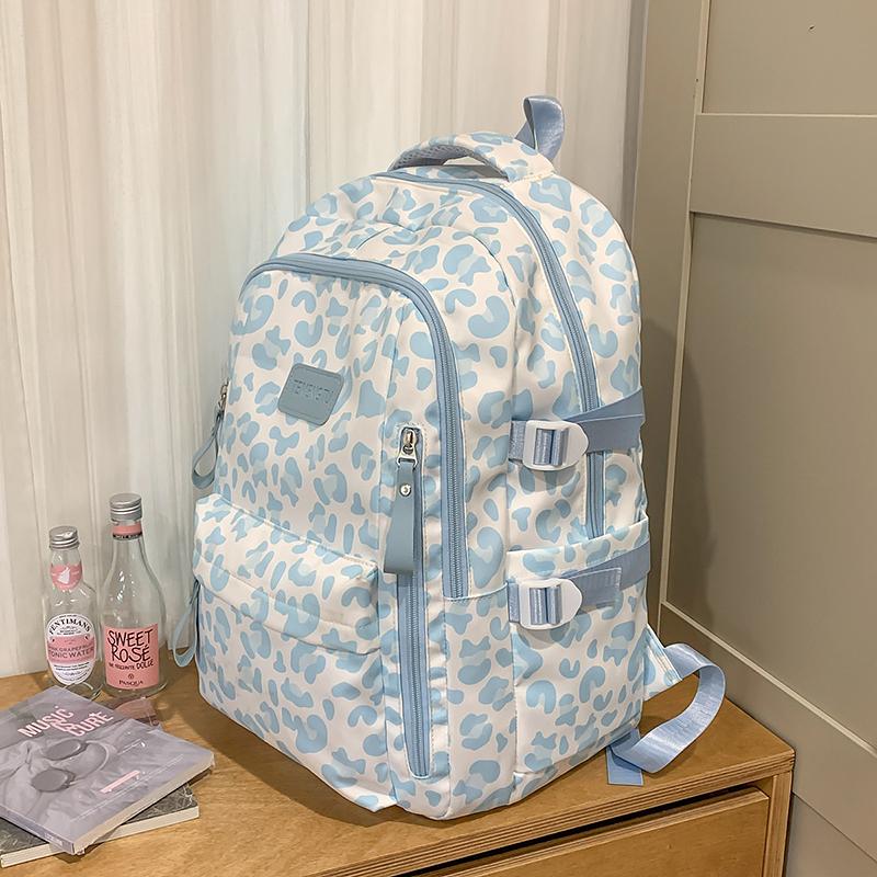 Leopard Print Backpack Junior High School Student Lightweight Schoolbag Girl's Large Capacity Backpack