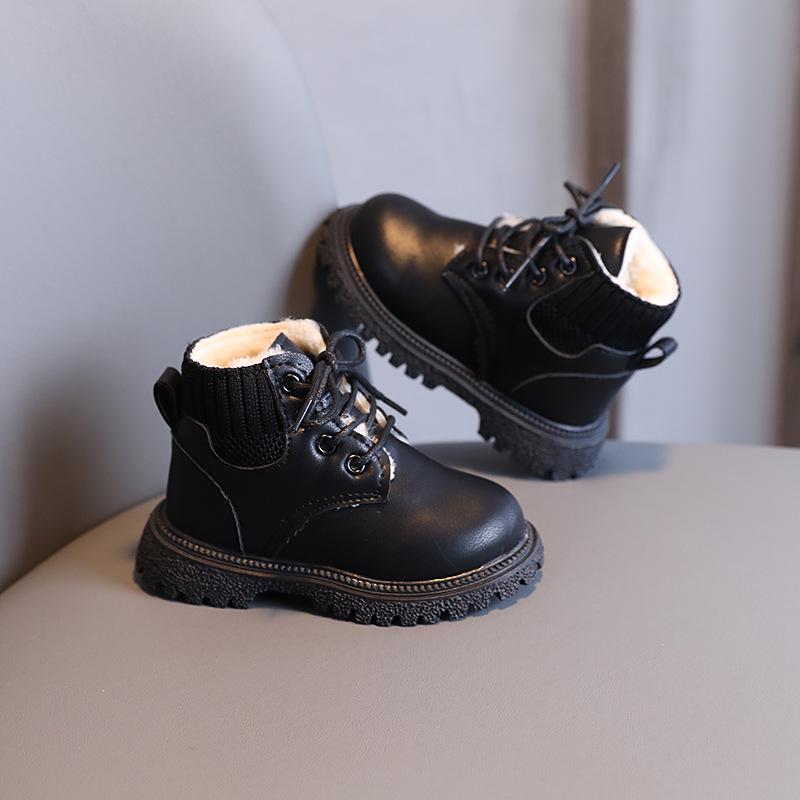 2021 Kids' Winter Velvet Ankle Boots - Boys' Martin Style, Girls' Soft Sole, Cotton Leather