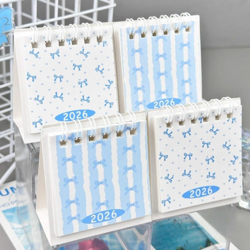 Cute Mini 2026 Desk Calendar Bow Cartoon Desktop Calendar Coil Binding Portable Schedule Planner Desktop Decoration