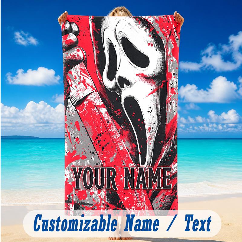 Beach Towel Custom Name Text, Quick Dry Large Towel For Beach HomeScream Ghostface