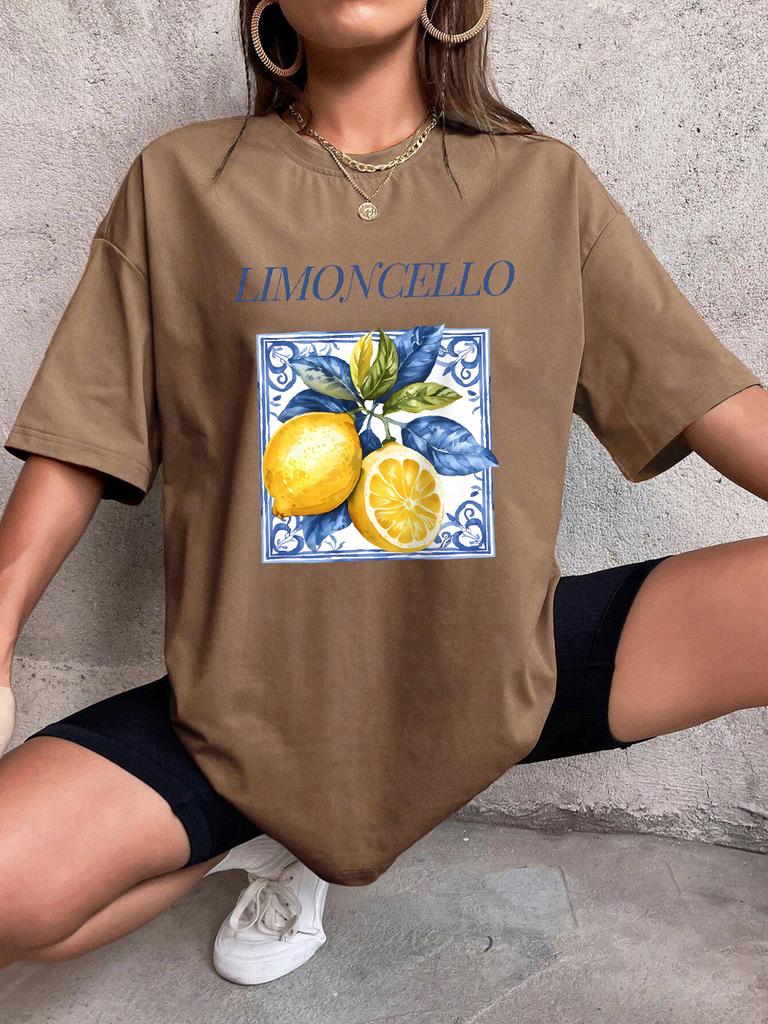 Lemon Cello Creative Fruits Printing TShirt Womens Cotton Summer Short Sleeve Comfortable Soft ONeck Tops Basic Woman Clothes