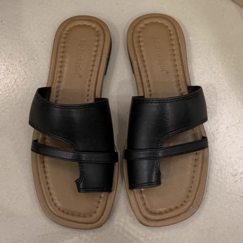 

Fashion 2025 Slippers For Women Summer Sandals Flip Flops Retro Flats Luxury Woman Shoes Slippers For Home Fashion Slippers 42 чёрный