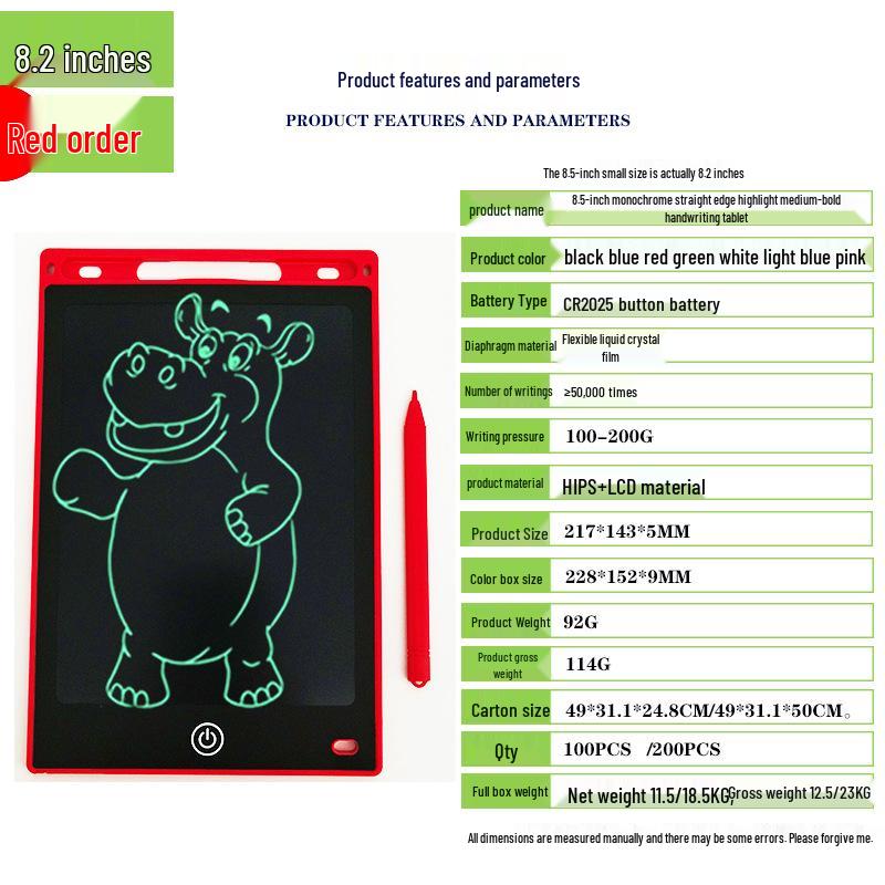 Kids' LCD Drawing Tablet - 6.5/8.5/10/12 Inch with One-Click Clear Screen