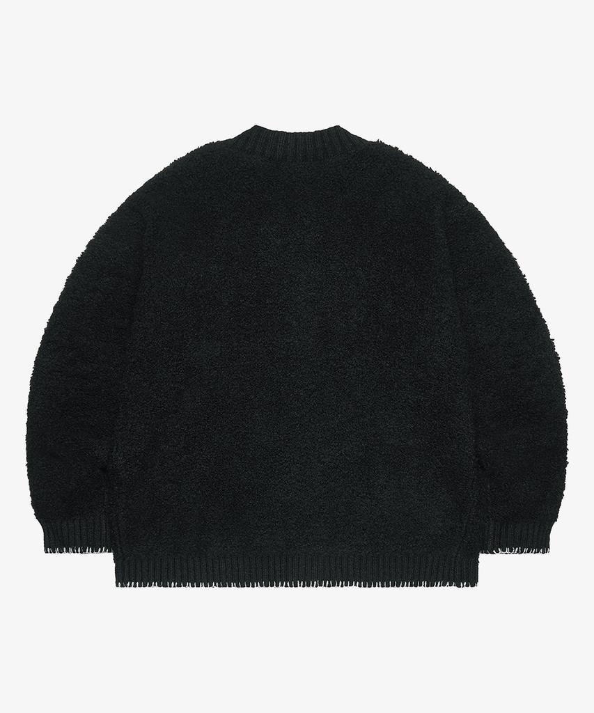 GOLDEN SUNSHINE Wool Boucle Round Neck Cardigan_Black