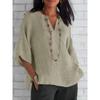 Fashionable Summer Women's Seven Quarter Sleeved Cotton Linen Solid Color Loose Casual Shirt