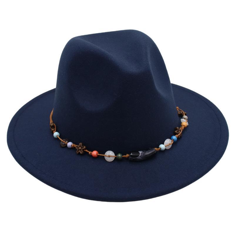 Wholesale New Bead Top Hat Literary Jazz Hat Men'S And Women'S Felt Hat Sunshade Woolen Hat British Tibetan Hat