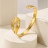 Vantage Stainless Steel Textured Open Bangle Bracelet for Women, 18K Gold Plated Statement Jewelry Party Gift Bijoux
