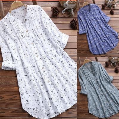 Women's Round Neck Mid-Length Temperament Loose Blouse Middle-aged Daily Casual Floral Blouse