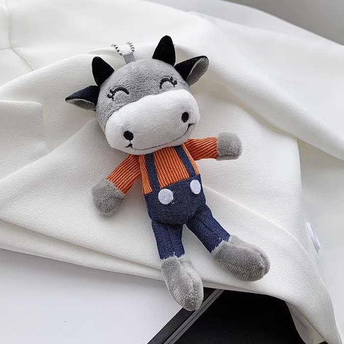 Adorable Plush Cow Mascot Keychain Soft Stuffed Animal Bag Pendant For Gift Giving