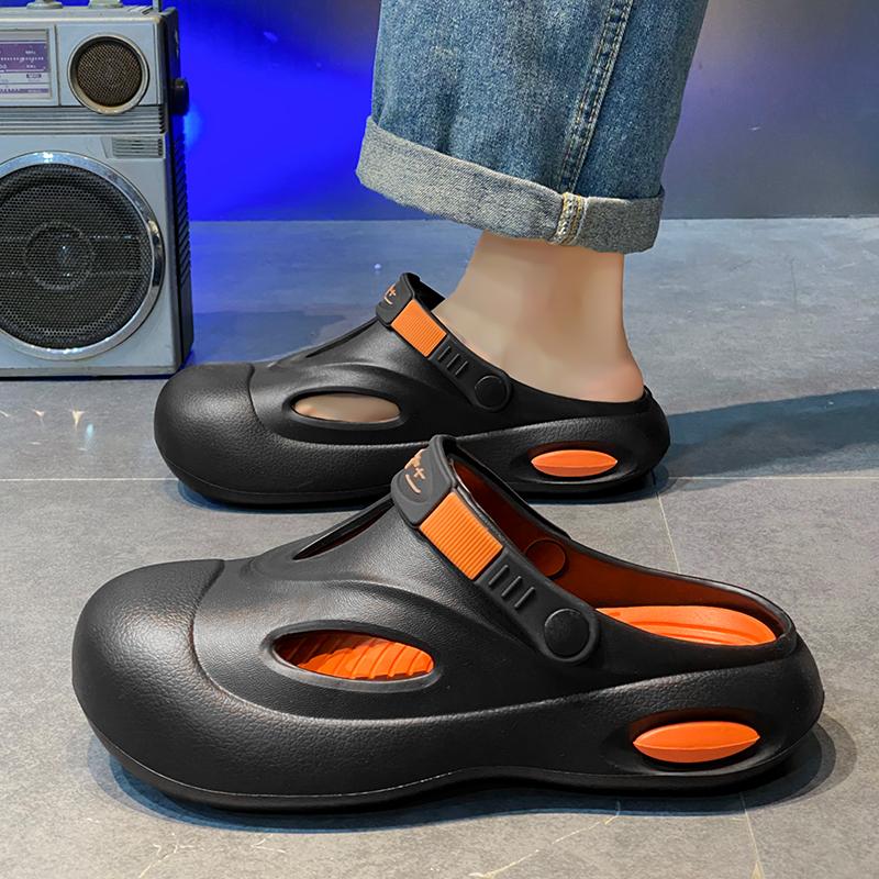38-45 Men's Plus Size Simple and Fashionable Indoor Toe Slippers Outdoor Beach Shoes Perforated Shoes