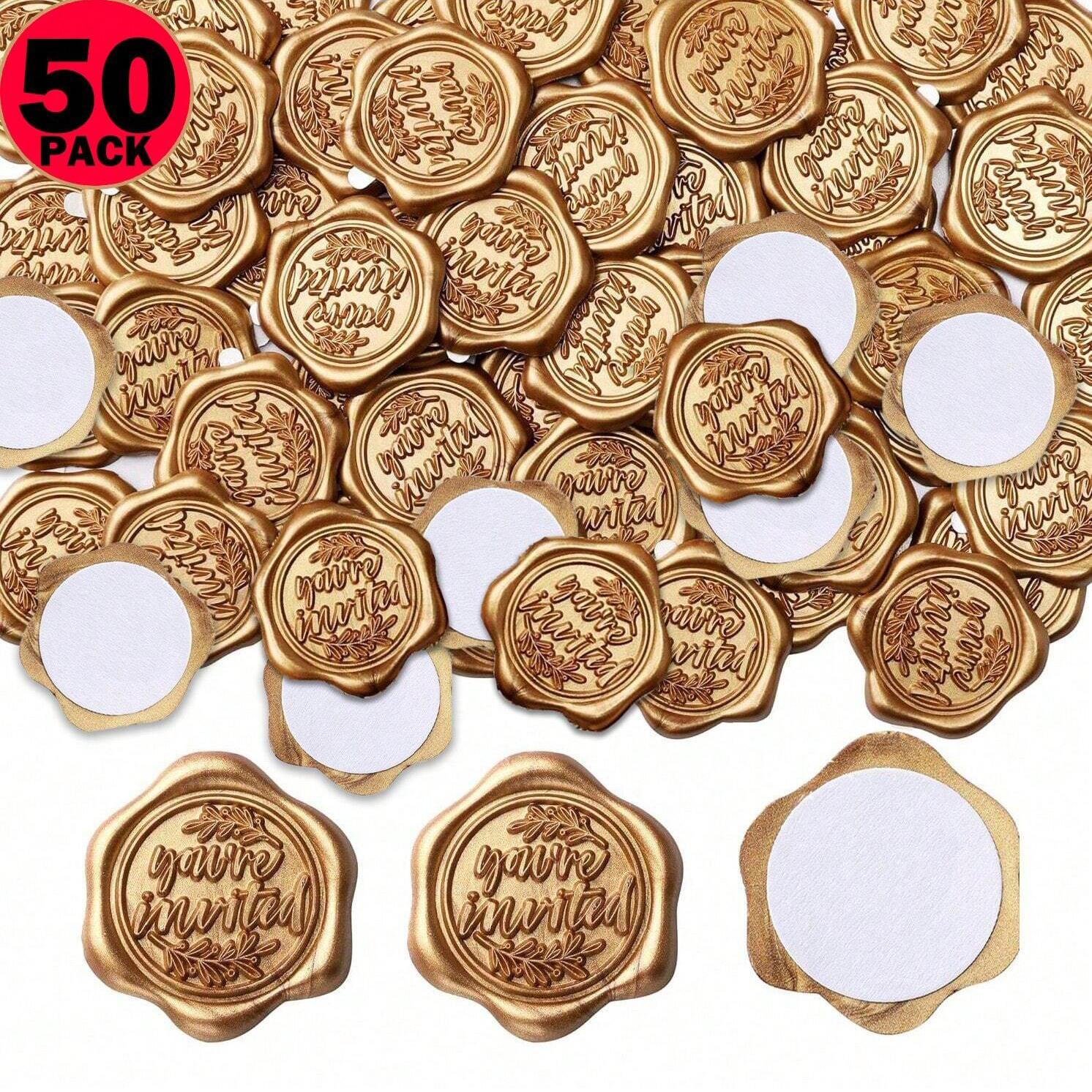 

50Pcs You re Invitation Wax Seal Stickers, Envelope Seal Stickers Envelope Seals Self Adhesive Gold Stickers for Wedding