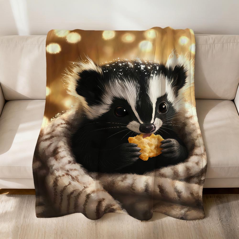 

Cartoon black white cubs Mephitis Flannel soft warm plush blanket for sofa living room pet hogar bed gift home Car portable 75x90cm
