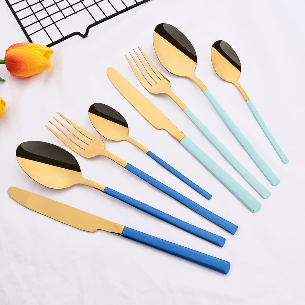 16Pcs for 4 People Pink Gold Dinnerware Set Stainless Steel Knives Forks Tea Spoons Dinner Set Family Kitchen Tableware Set