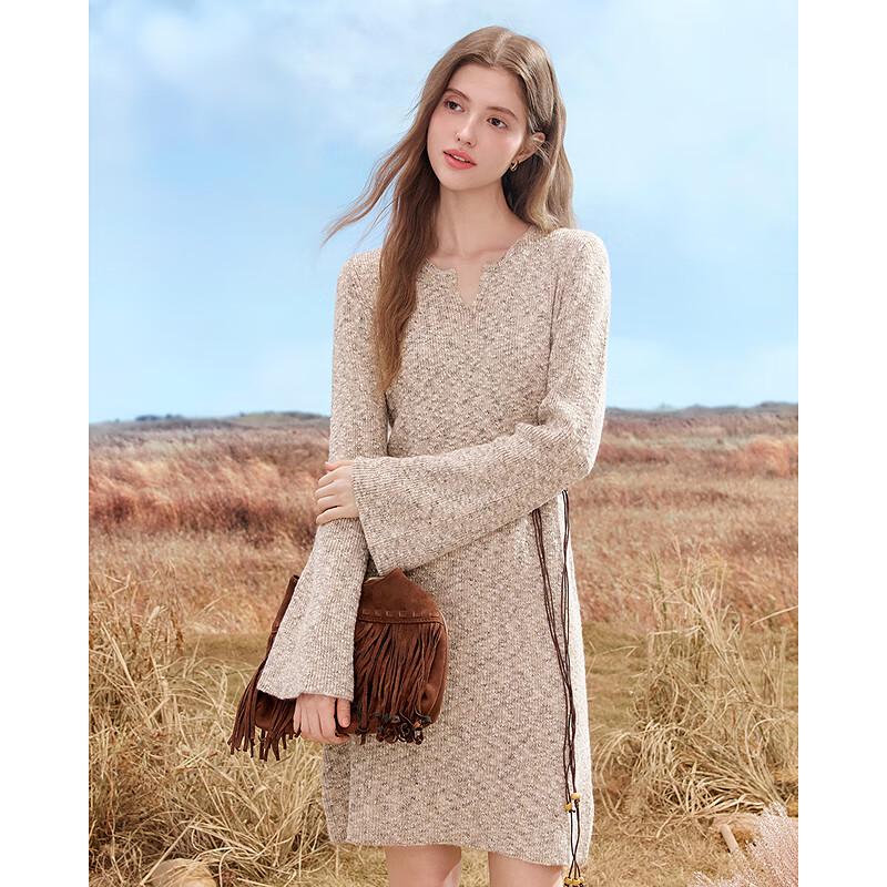 Betu Women's V-Neck Flared Sleeve A-Line Knit Midi Dress