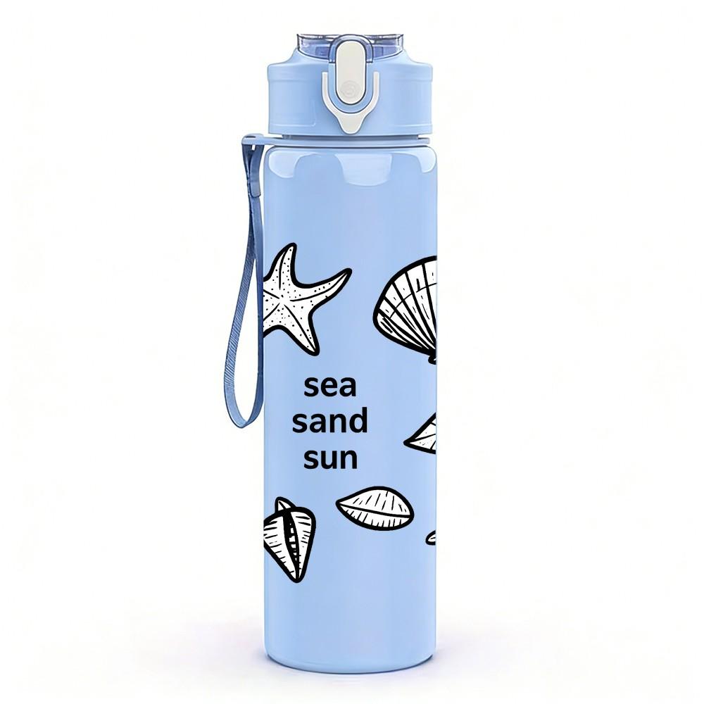 1PC Seashell Starfish Sketch Pattern 750ml Color Plastic Sports Water Bottle Leakproof Flip Straw Lid Suitable for Sports Office Home Use