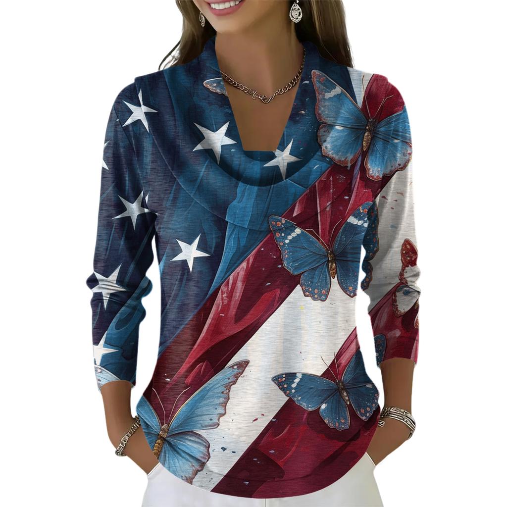 Dámský ležérní a módní svetr s dlouhým rukávem a potiskem, kulatým výstřihem