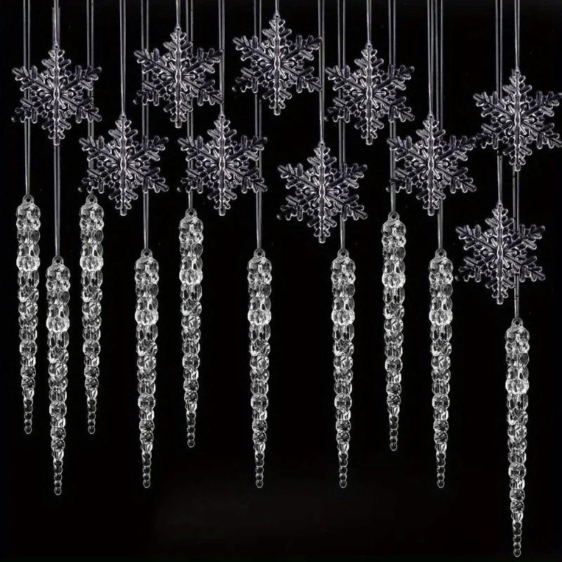 10 Pcs Acrylic Hanging Ornaments Clear Christmas Tree Icicles Pendant Decorative for Christmas Holiday Wedding Party Decorations
