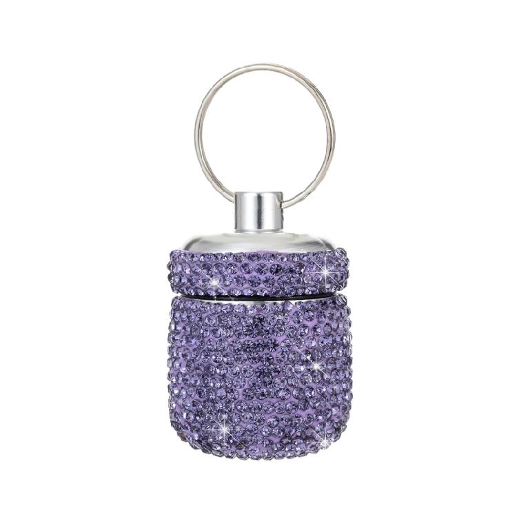 Small Waterproof Pills Box with Keychain Rhinestones Travel Accessory Portable Small Case Keychain Diamond Box Keyrings фиолетовый